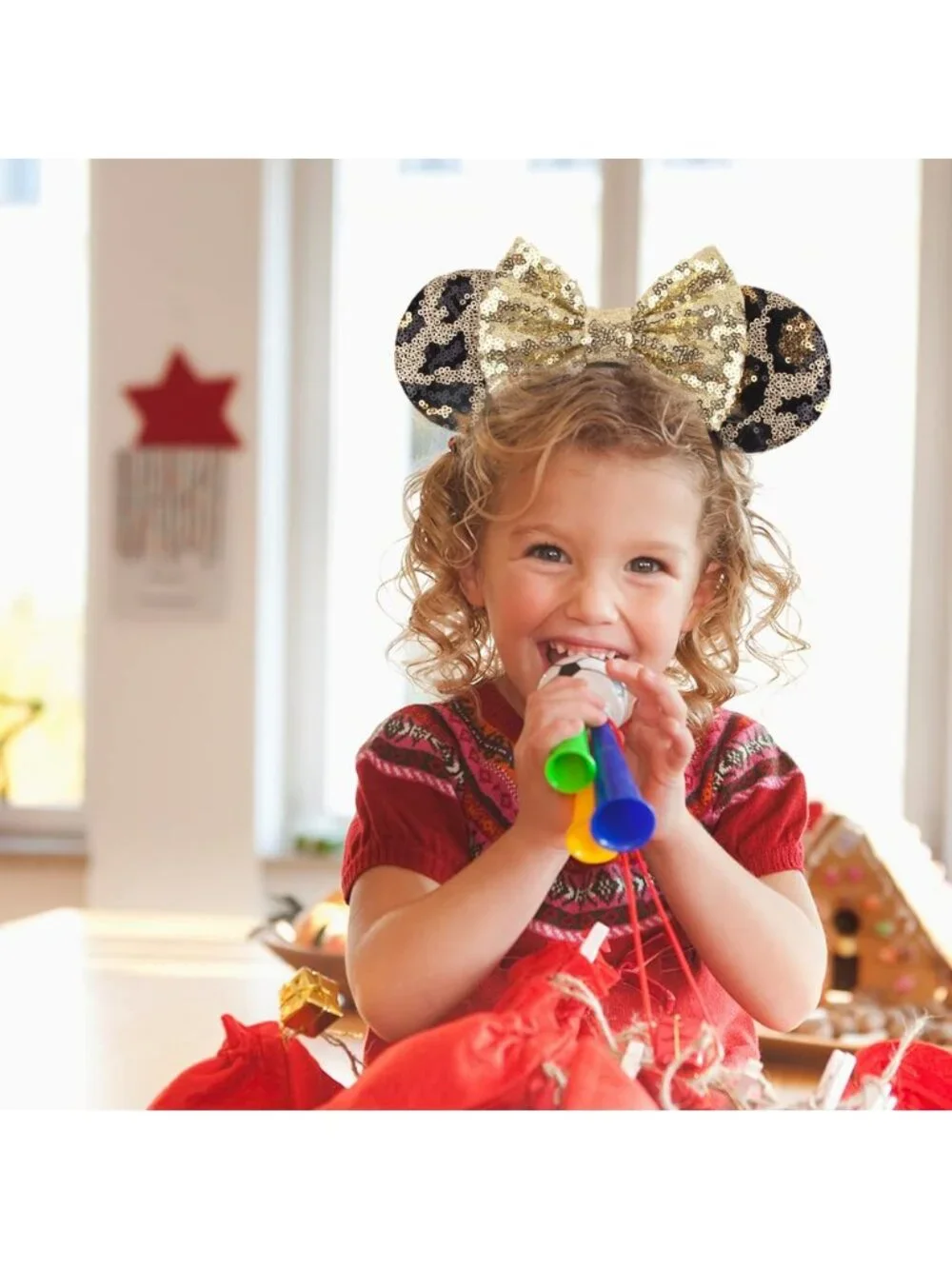 Women Leopard/Gold Shiny Bow Mickey Mouse Hair Headband For Cosplay